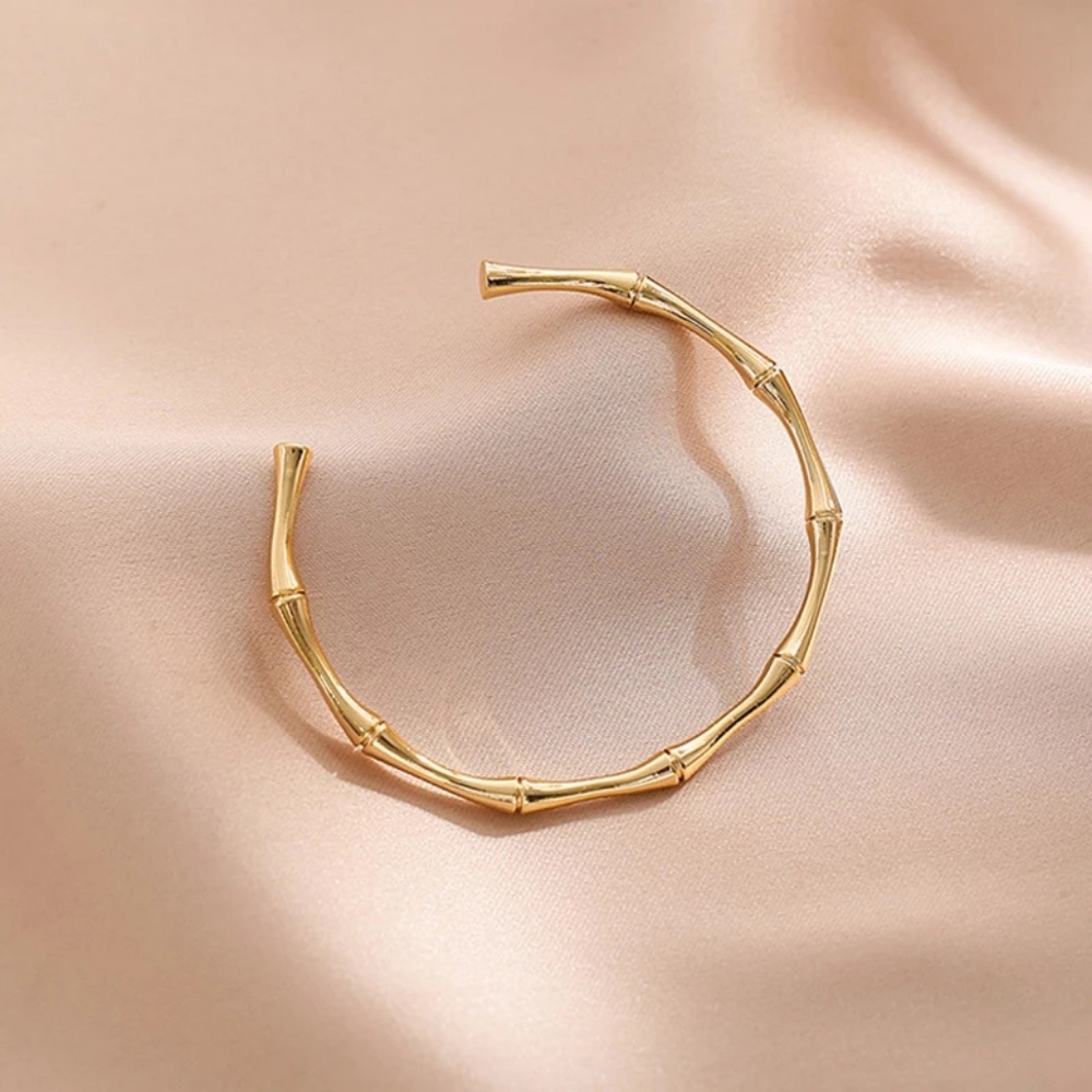 NEW 18k Yellow Gold Plated Bamboo Adjustable Cuff - Picture 6 of 11